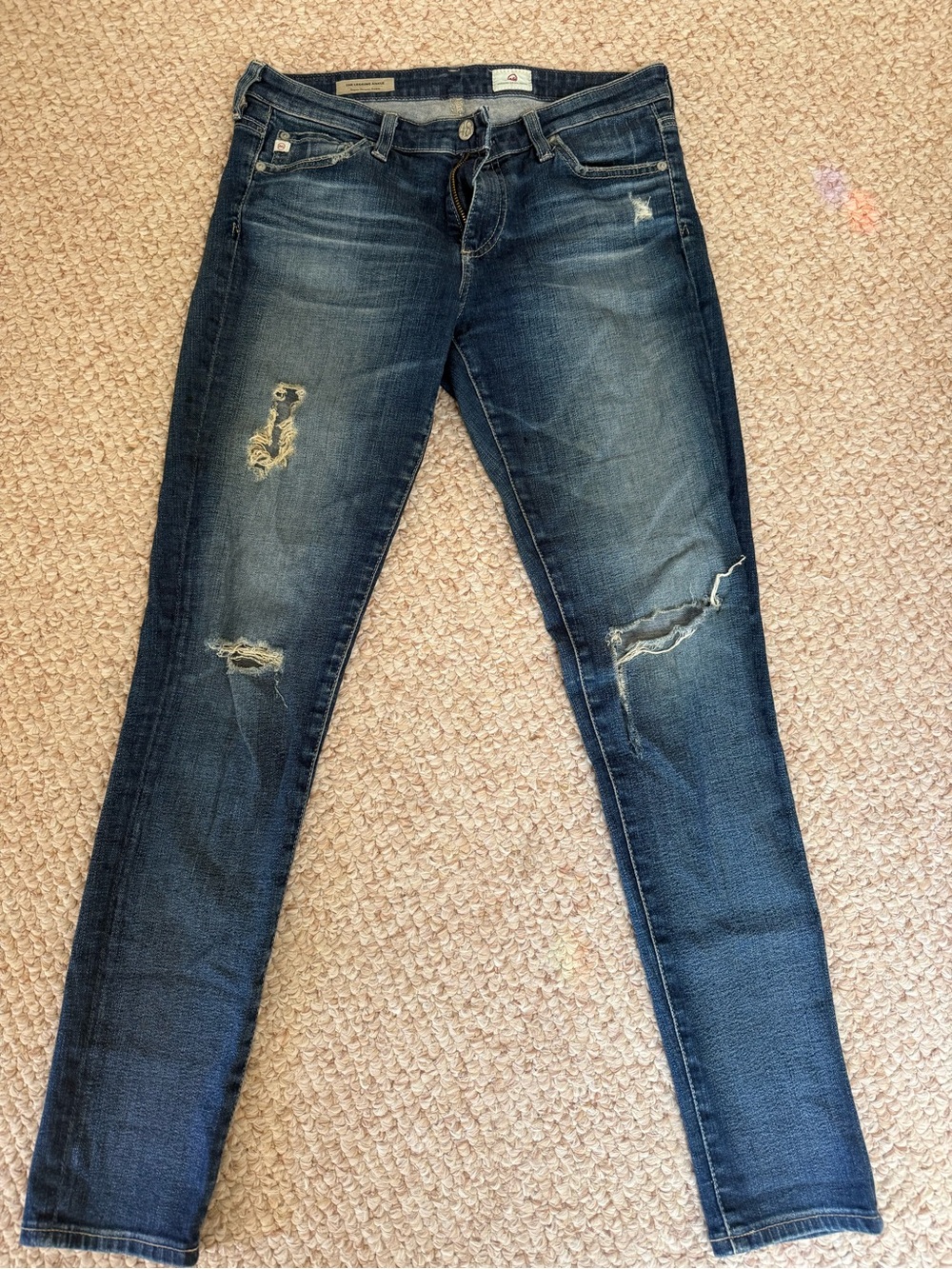 AG Adriano Goldschmied Dark Blue Distressed Skinny Jeans